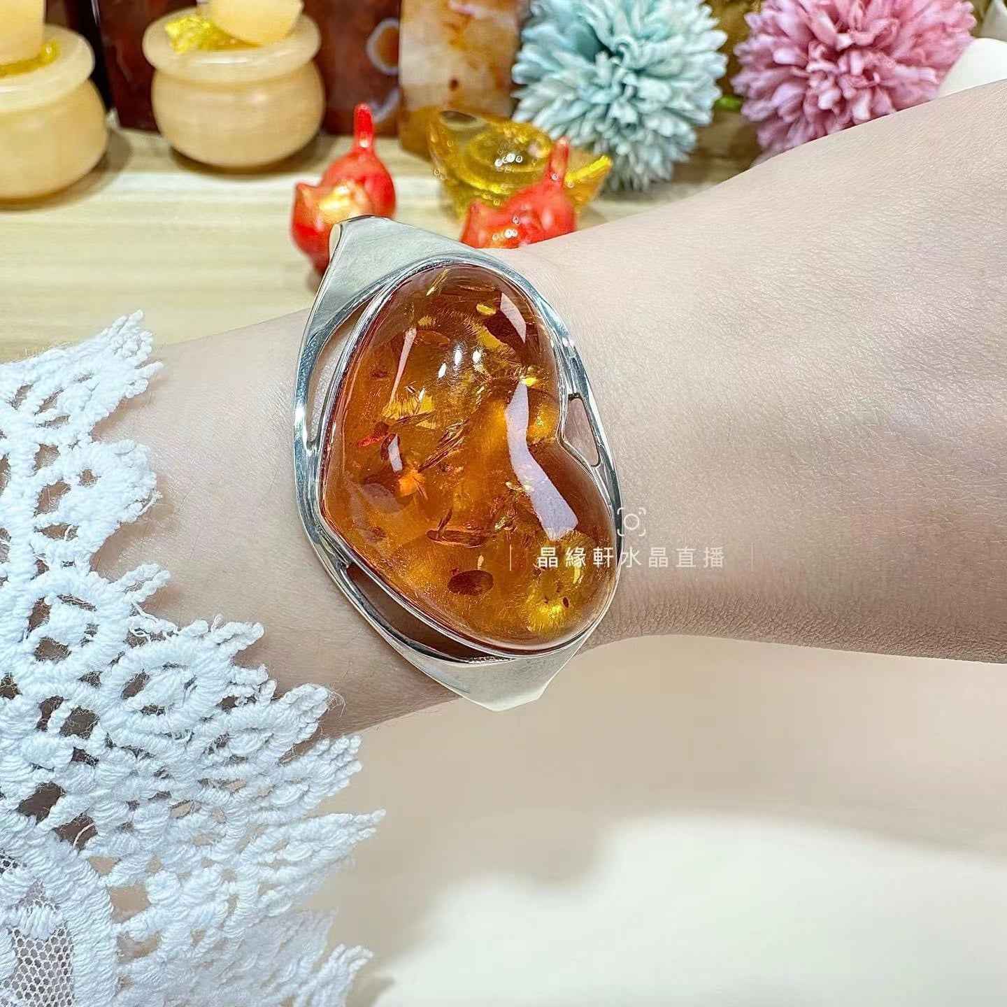 天然花珀心心手鈪 C40136