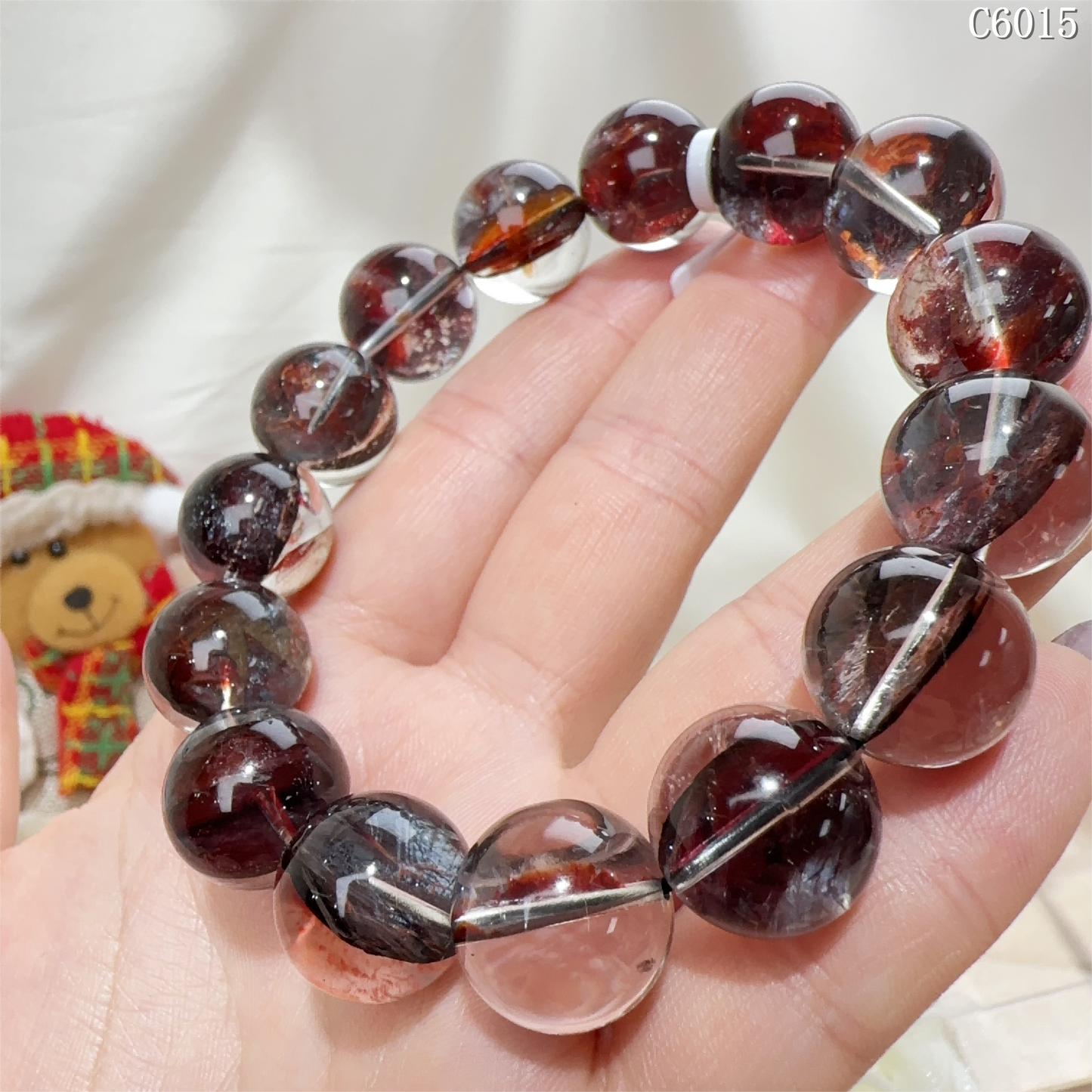 牛血紅膠花手串(高貨)C6015