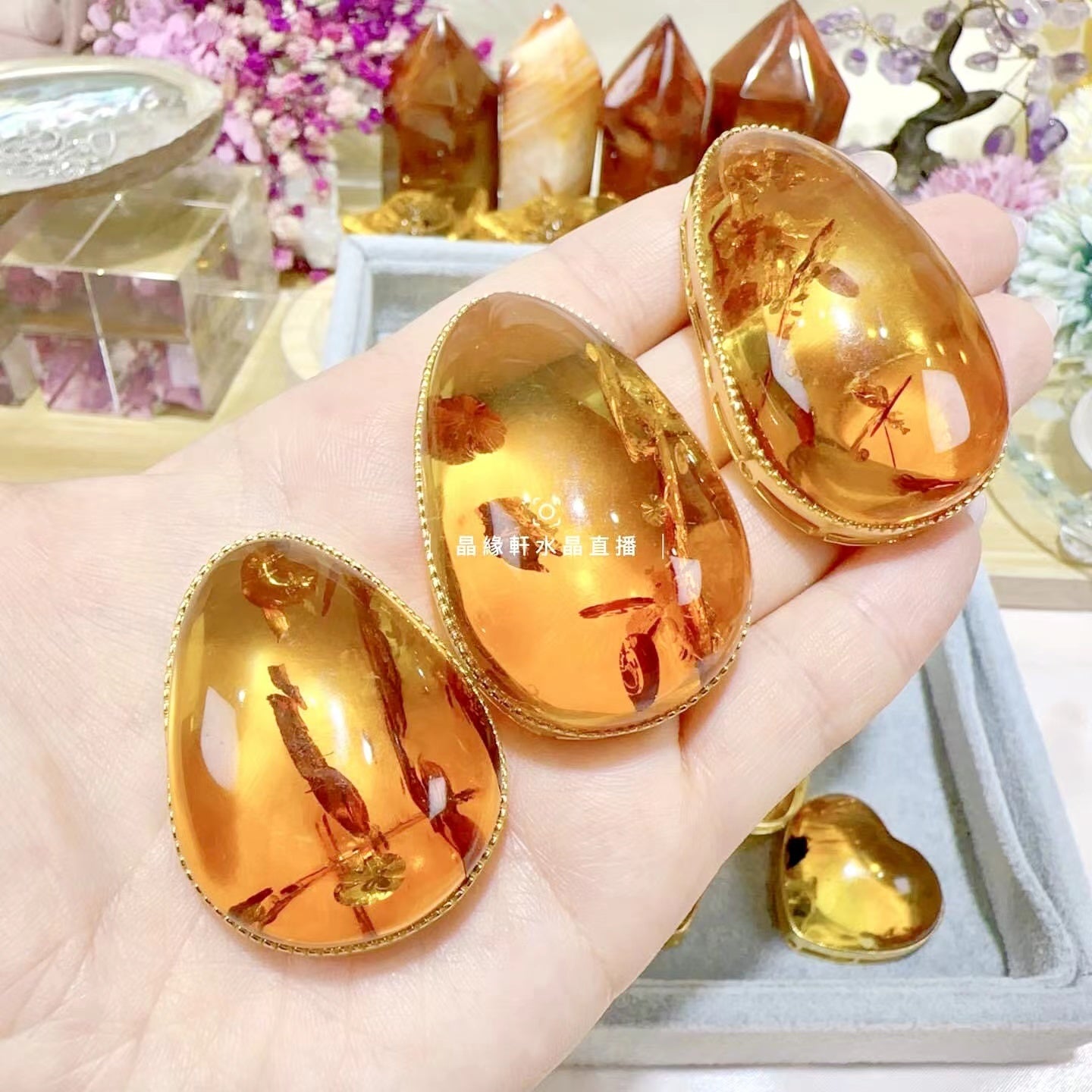 天然花珀盒子