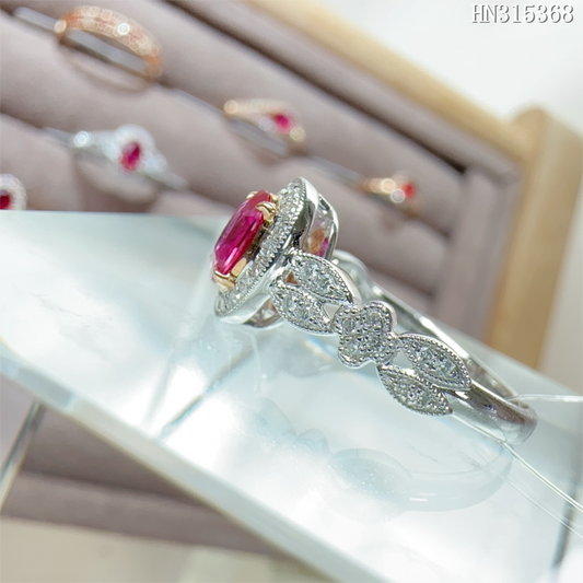 18k 白紅紅寶石女戒指  HN315387