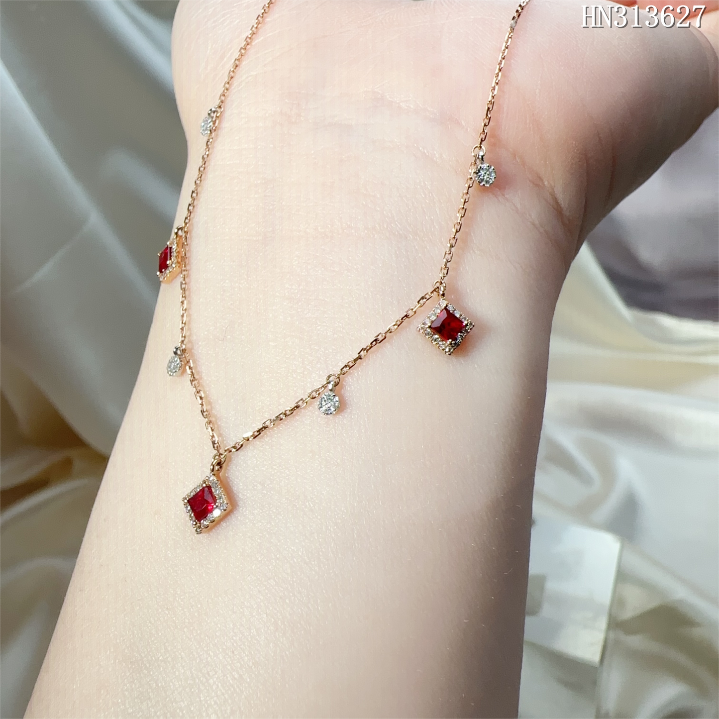 18K玫瑰金紅寶石項鏈 HN313627